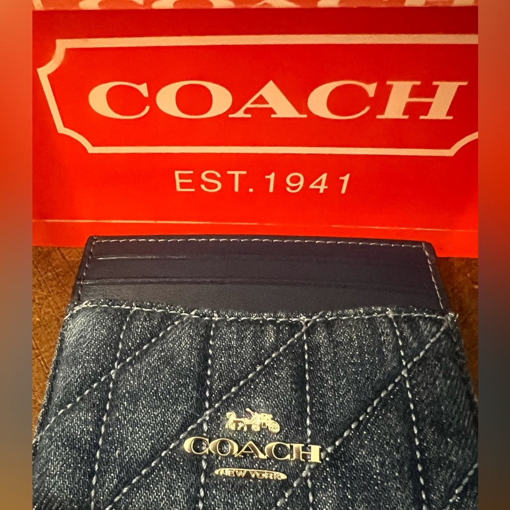 Coach Quilted Denim Card Case (NWT) - Picture 4 of 6